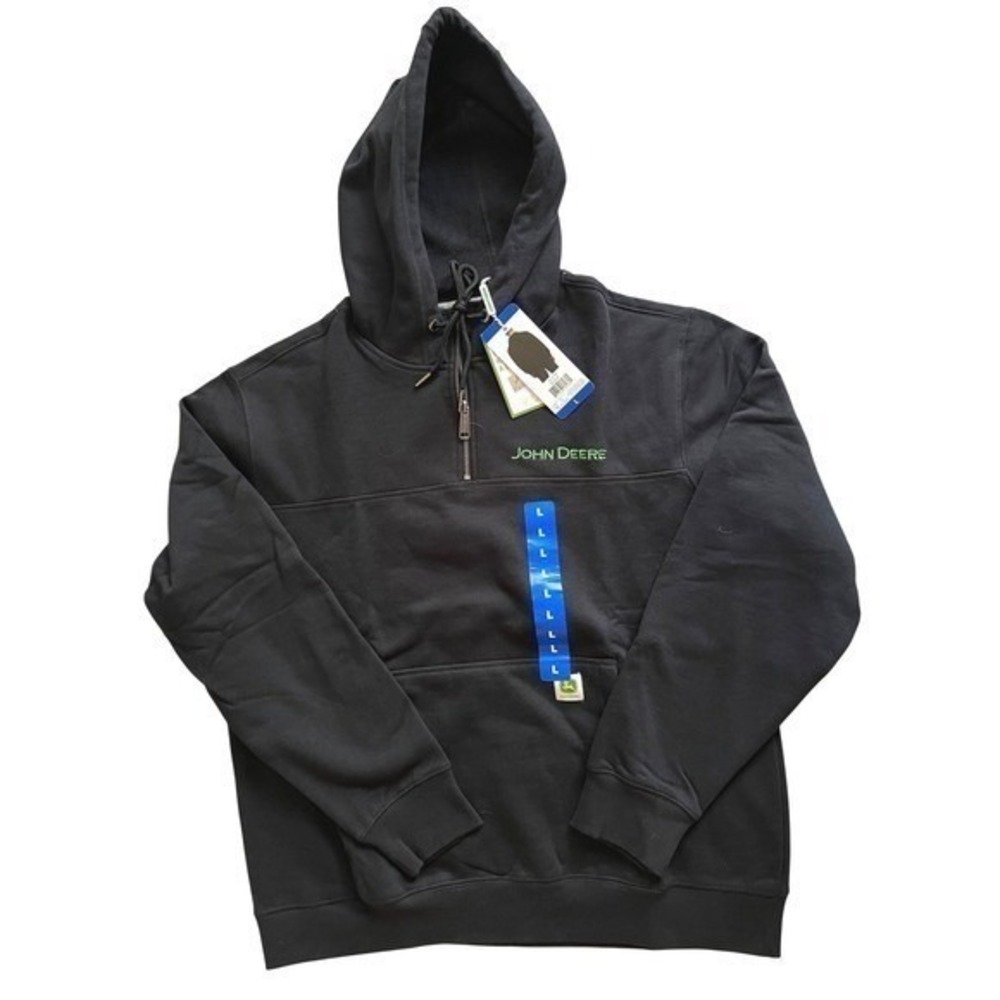 John Deere Mens Quarter Zip Hoodie Black Embroidered Logo‎ Sweatshirt Large NEW